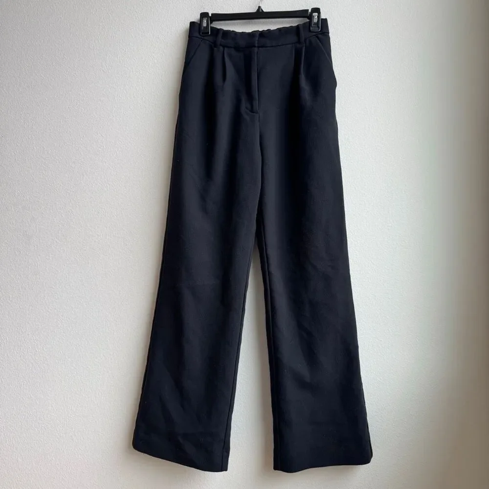 🟣$5/$25 Abercrombie & Fitch Black Wide Straight Leg Trouser Pants Size 27/4 LONG - Picture 2 of 11